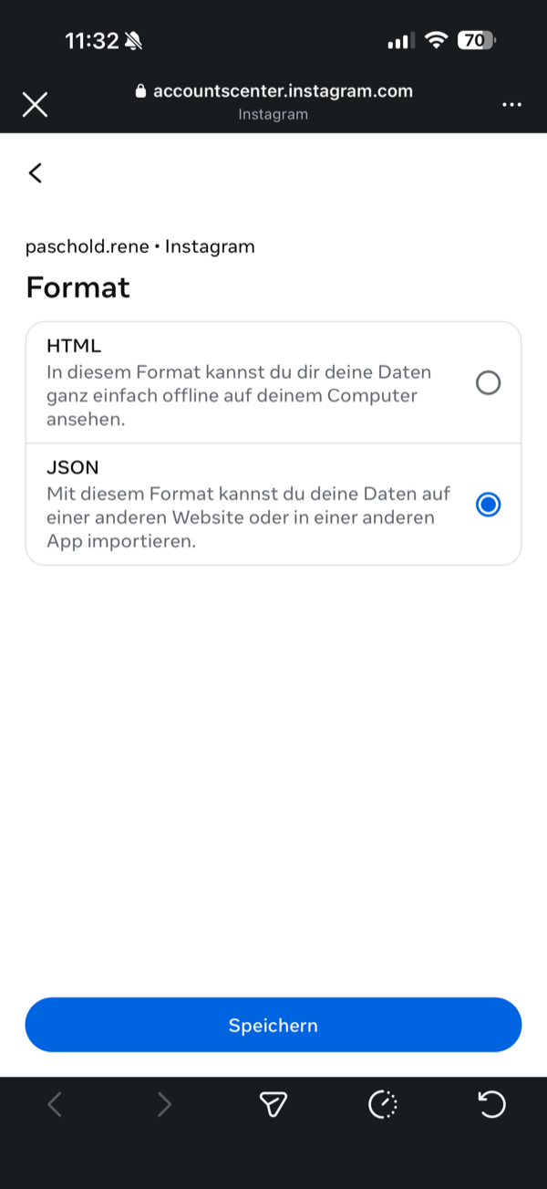 Schritt 9: Format auf JSON ändern
