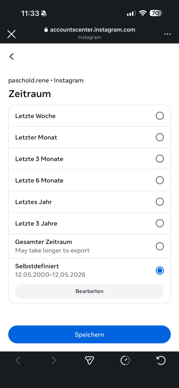 Schritt 10: Zeitraum auf Selbstdefiniert setzen