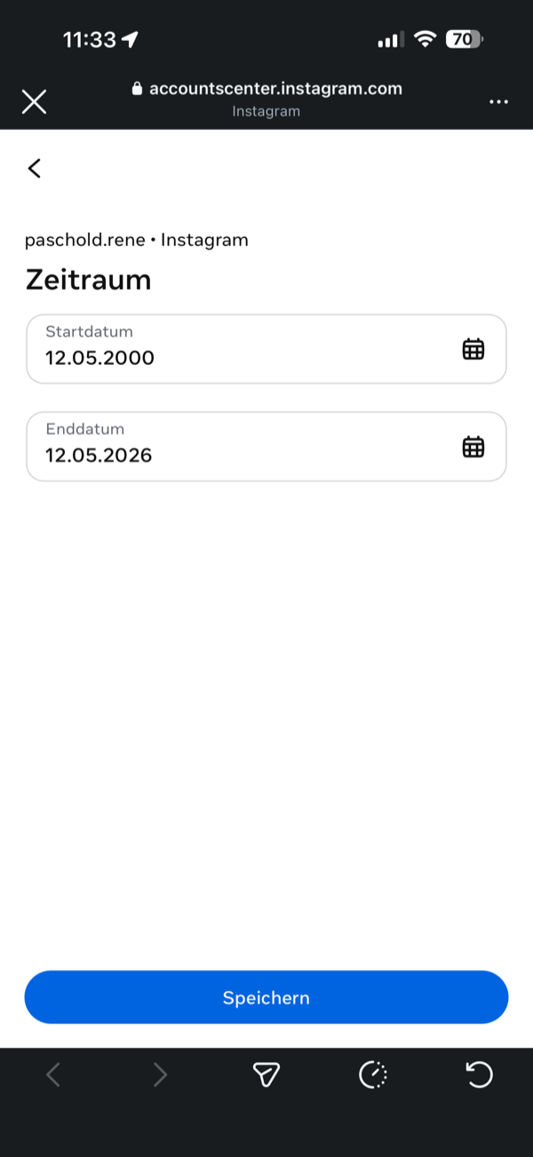 Schritt 11: Startdatum auf Account-Erstellung setzen