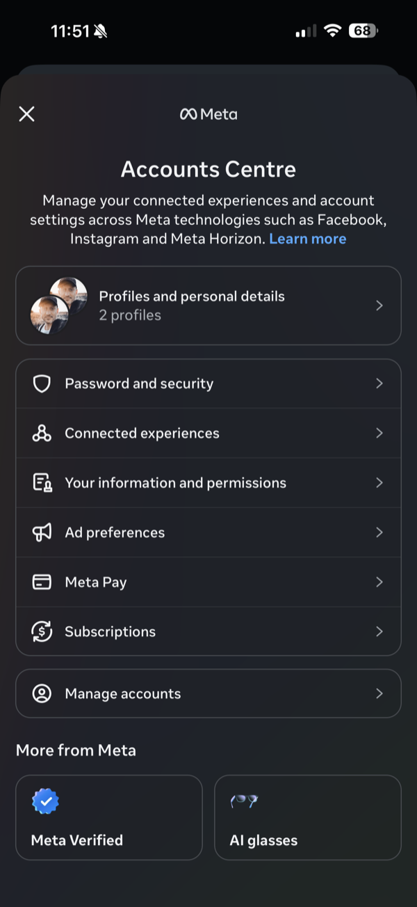 Step 2: Open Accounts Centre