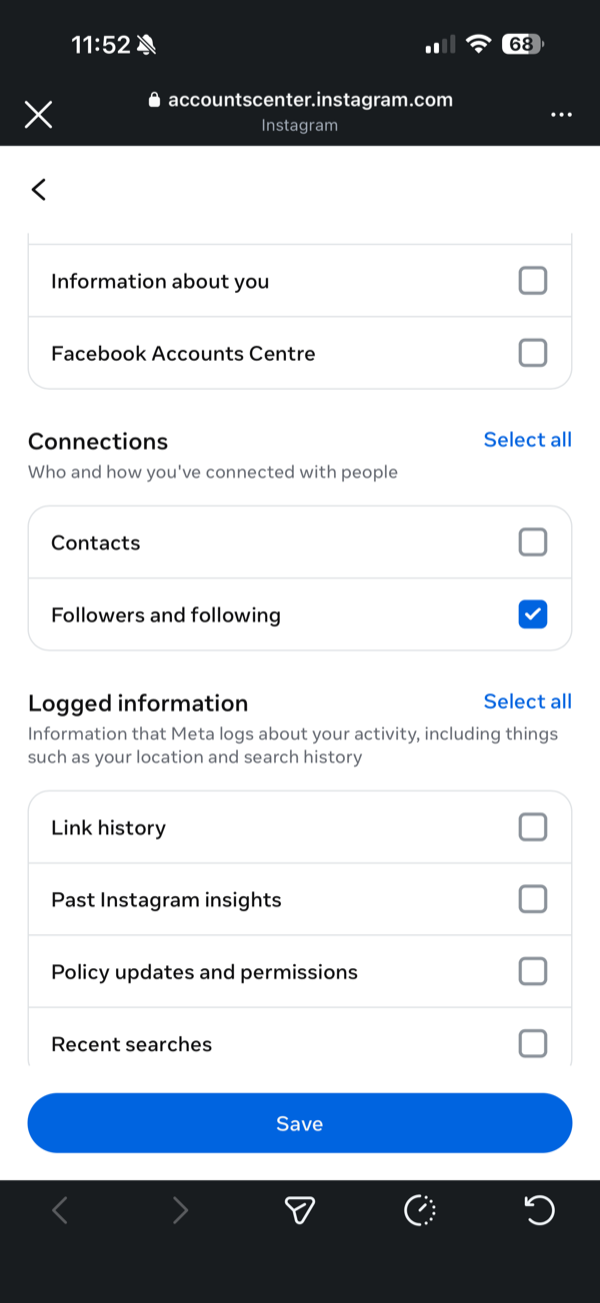 Step 8: Select only Followers and following