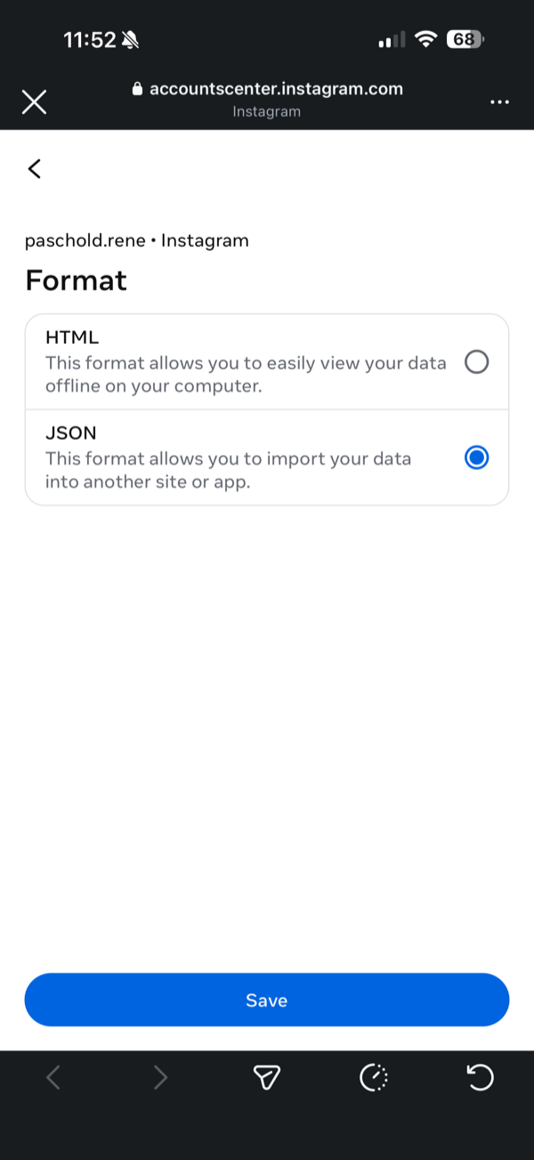 Step 9: Change format to JSON