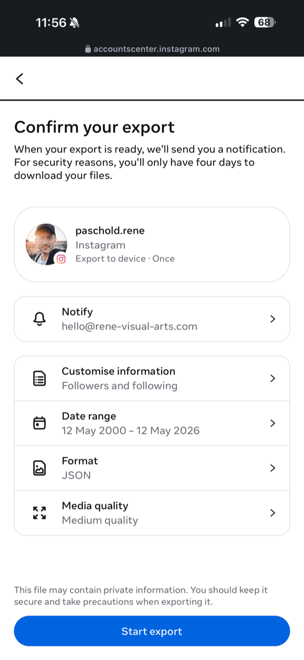 Step 12: Start export and download the ZIP